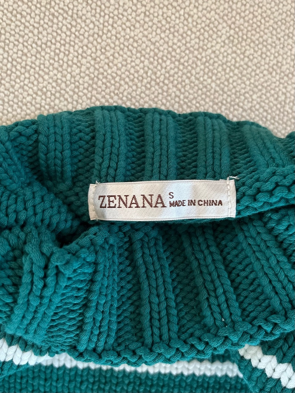 Women’s Zenana Green/White Striped Mock neck Sweater Size Small chunky knit - Picture 8 of 16